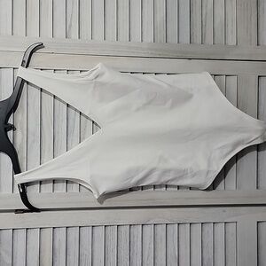 Elegant White V-neck Fully Lined Thong Bodysuit Top Size S